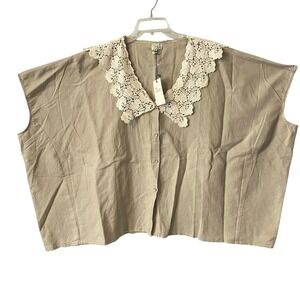 NWT Jaded Gypsy Lace Collar Linen Top Bohemian Oversized Shirt‎ OS Poncho style